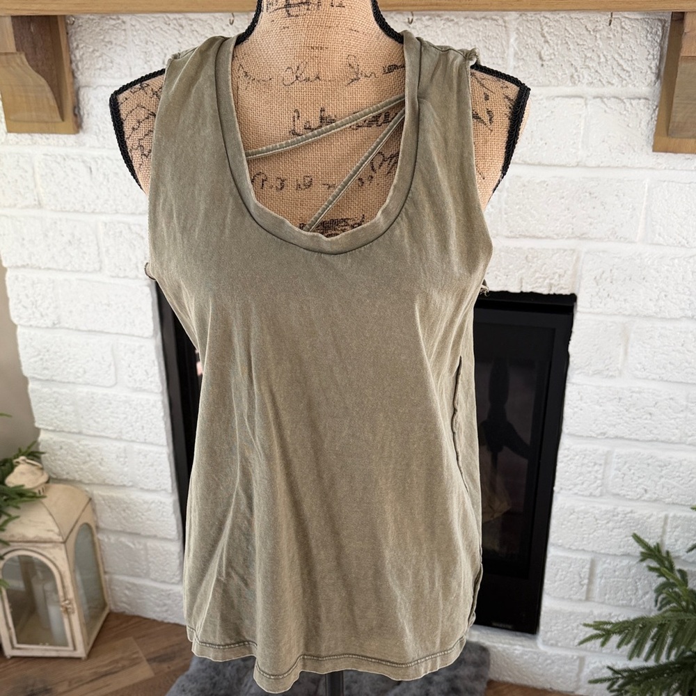 BKE Olive Green Women's Tank Top with Strappy Detail